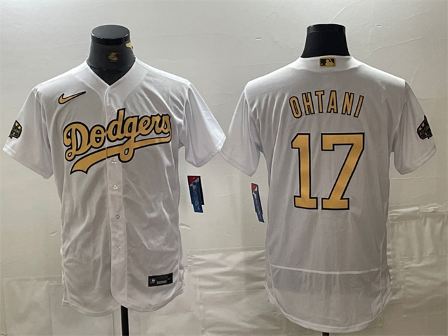 Men's Los Angeles Dodgers #17 Shohei Ohtani 2022 All-Star White Flex Base Stitched Baseball Jersey